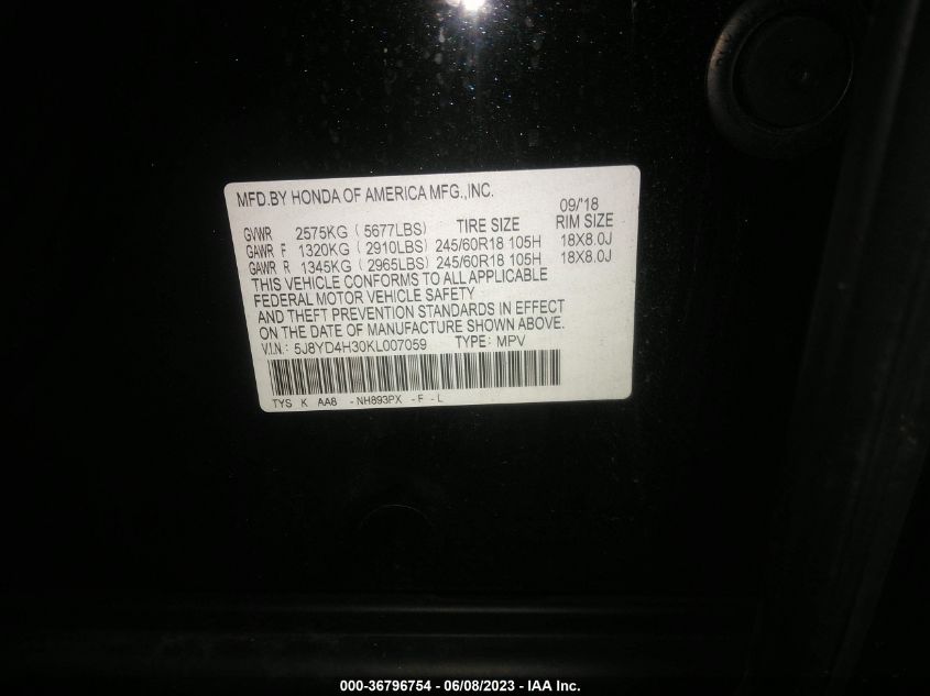 2019 ACURA MDX - 5J8YD4H30KL007059