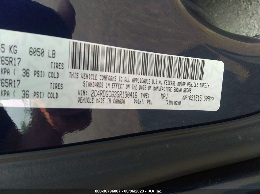 2016 DODGE GRAND CARAVAN SXT - 2C4RDGCG3GR130416