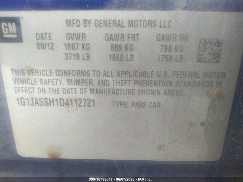 2013 CHEVROLET SONIC LS - 1G1JA5SH1D4112721