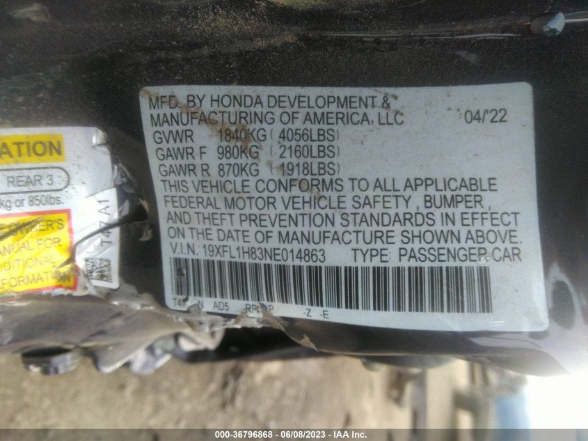 2022 HONDA CIVIC HATCHBACK SPORT TOURING - 19XFL1H83NE014863
