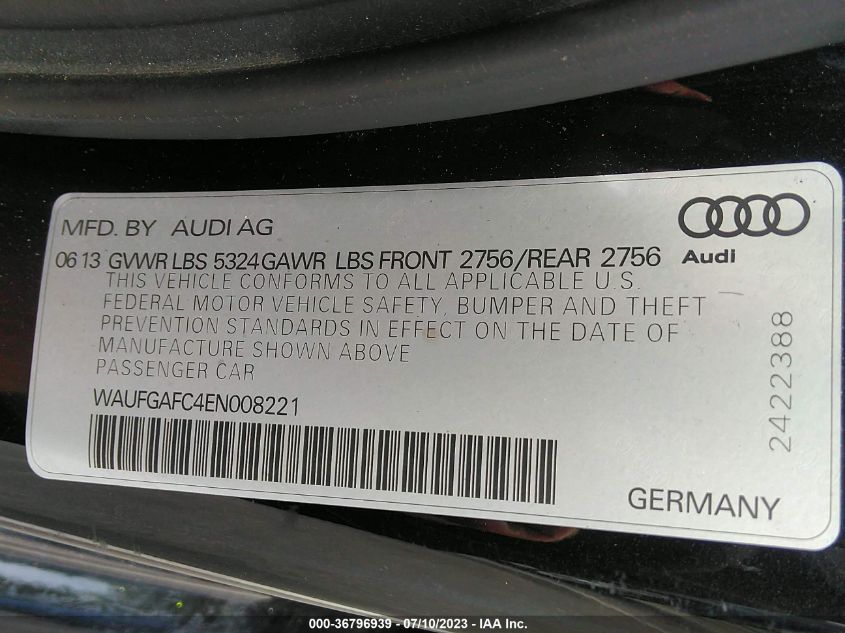 2014 AUDI A6 3.0T PREMIUM PLUS - WAUFGAFC4EN008221