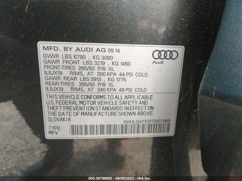 2015 AUDI Q7 3.0T PREMIUM PLUS - WA1LGAFE0FD007995