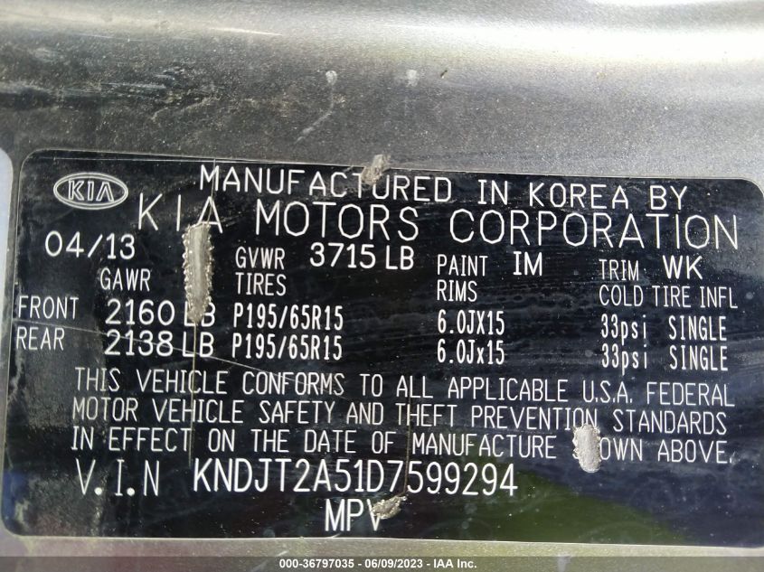 2013 KIA SOUL BASE - KNDJT2A51D7599294