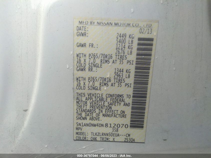 2013 NISSAN XTERRA S - 5N1AN0NW4DN812070