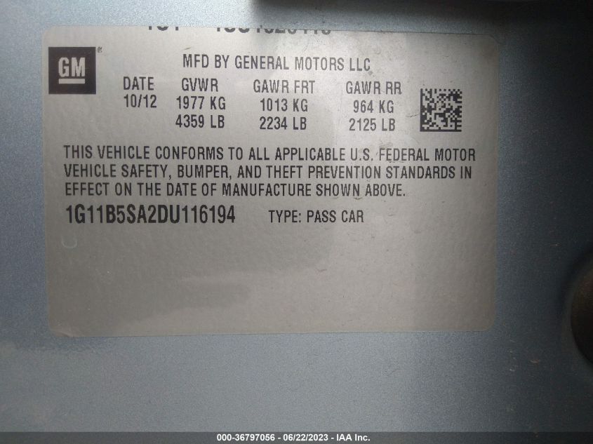 2013 CHEVROLET MALIBU LS - 1G11B5SA2DU116194