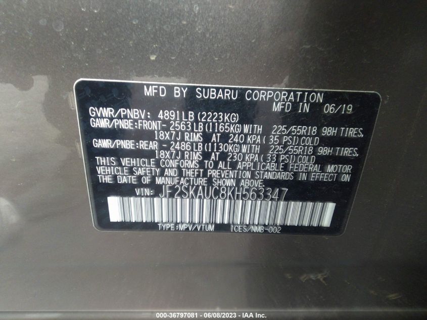 2019 SUBARU FORESTER LIMITED - JF2SKAUC8KH563347