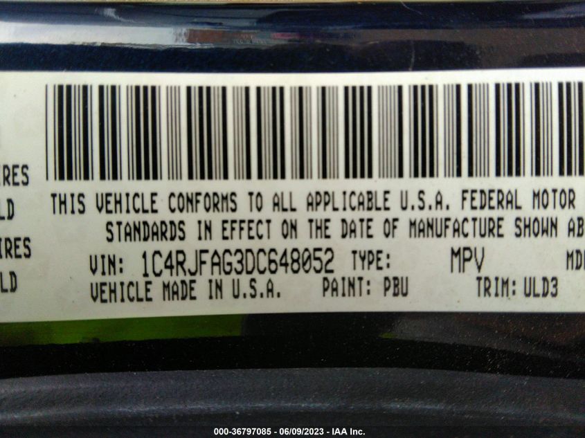 2013 JEEP GRAND CHEROKEE LAREDO - 1C4RJFAG3DC648052