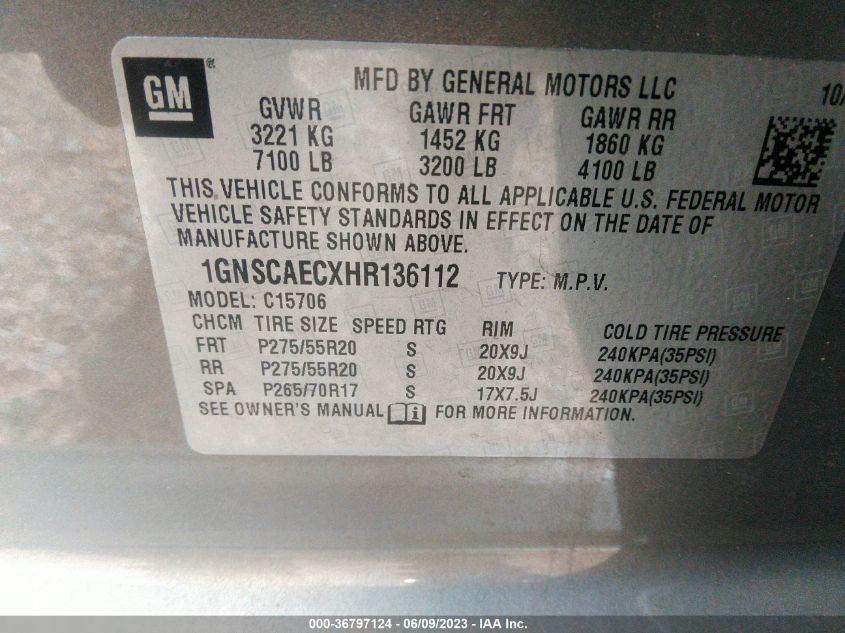 2017 CHEVROLET TAHOE C1500  LS - 1GNSCAECXHR136112