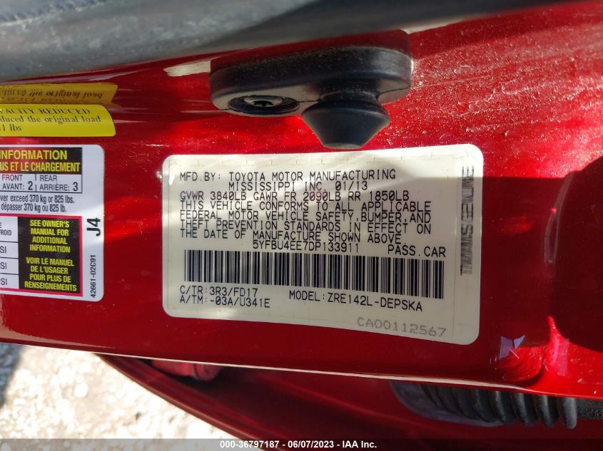 2013 TOYOTA COROLLA L/LE/S - 5YFBU4EE7DP133911