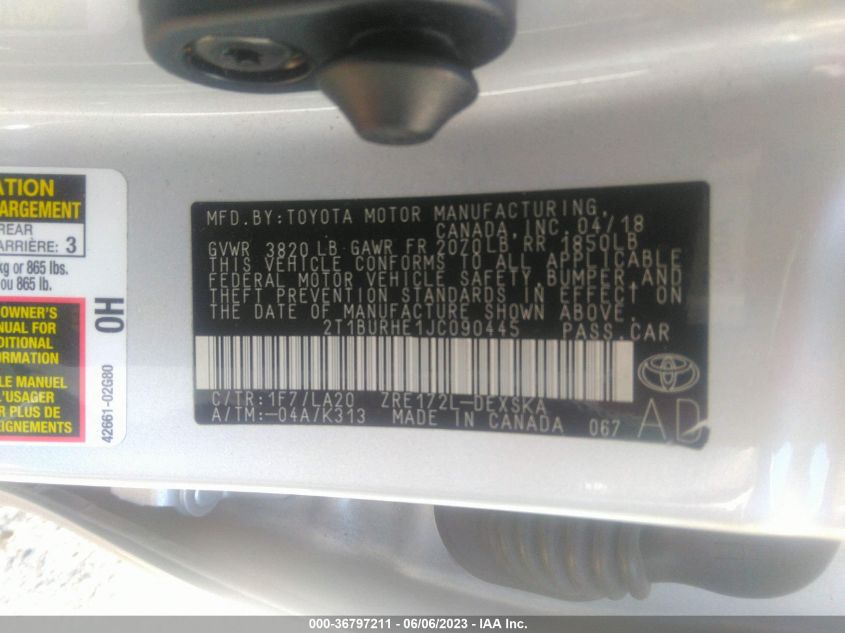 2018 TOYOTA COROLLA LE - 2T1BURHE1JC090445