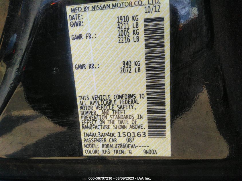 2013 NISSAN ALTIMA 2.5 SV - 1N4AL3AP4DC150163