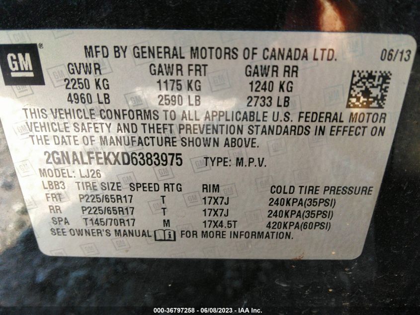 2013 CHEVROLET EQUINOX LTZ - 2GNALFEKXD6383975