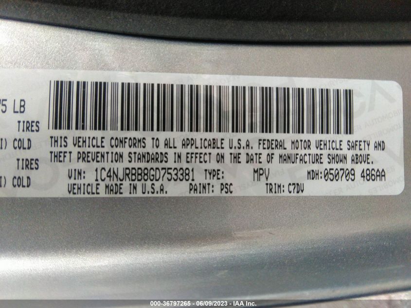 2016 JEEP PATRIOT SPORT - 1C4NJRBB8GD753381