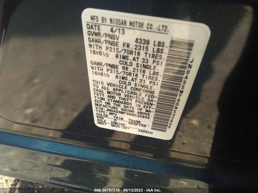 2013 NISSAN ROGUE S - JN8AS5MT9DW532905