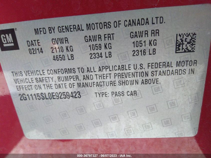 2014 CHEVROLET IMPALA LT - 2G1115SL0E9259423