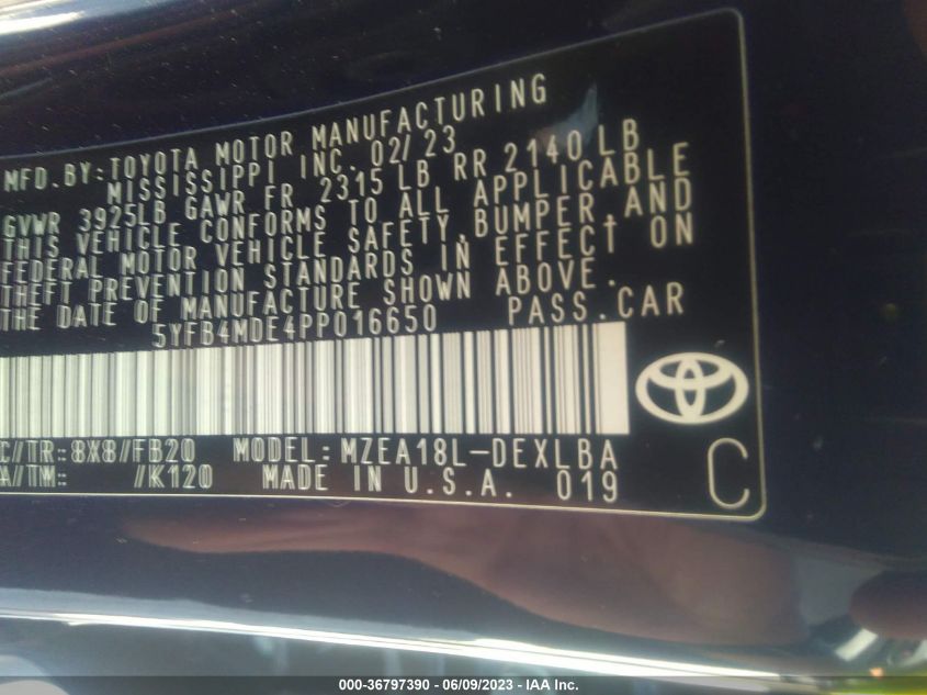 2023 TOYOTA COROLLA LE - 5YFB4MDE4PP016650