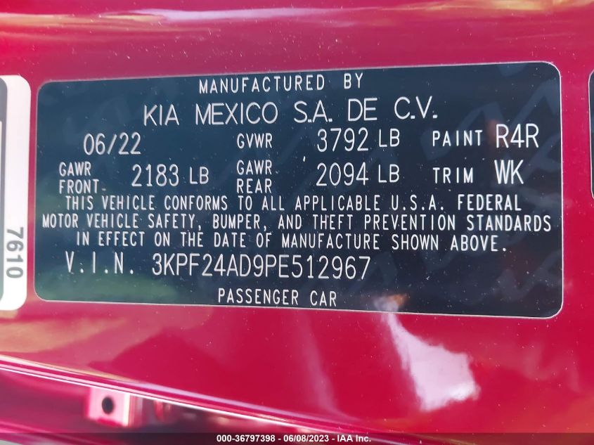 2023 KIA FORTE LXS - 3KPF24AD9PE512967