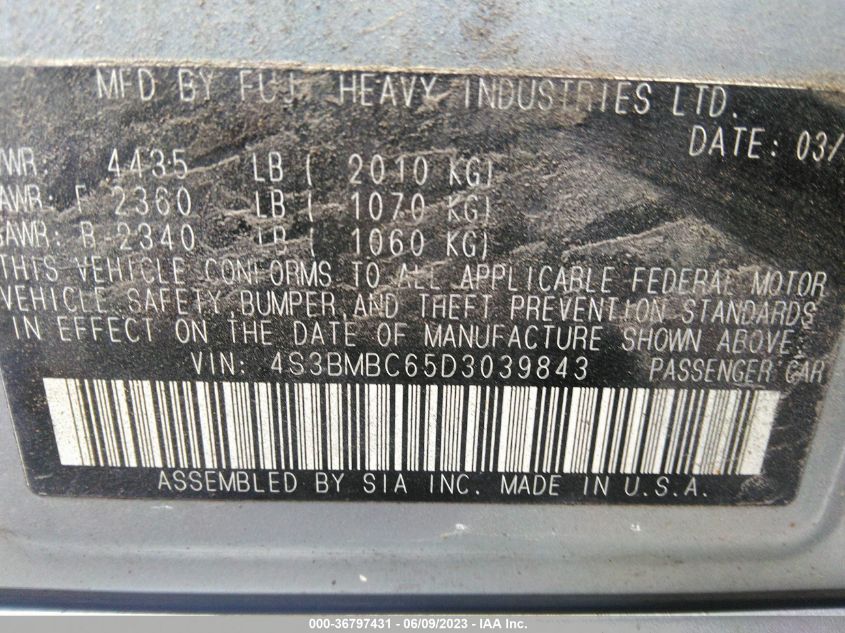 2013 SUBARU LEGACY 2.5I PREMIUM - 4S3BMBC65D3039843