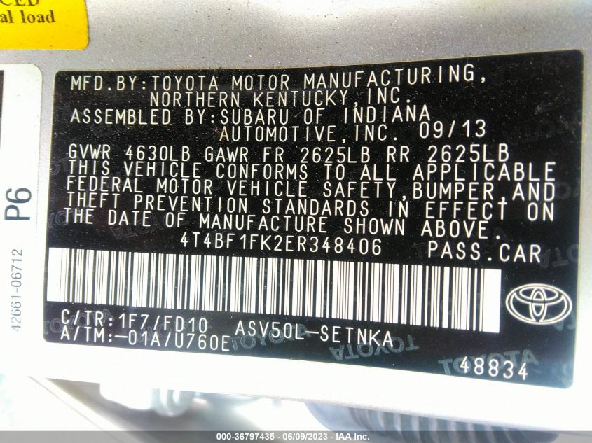 2014 TOYOTA CAMRY L/LE/XLE/SE/SE SPORT - 4T4BF1FK2ER348406