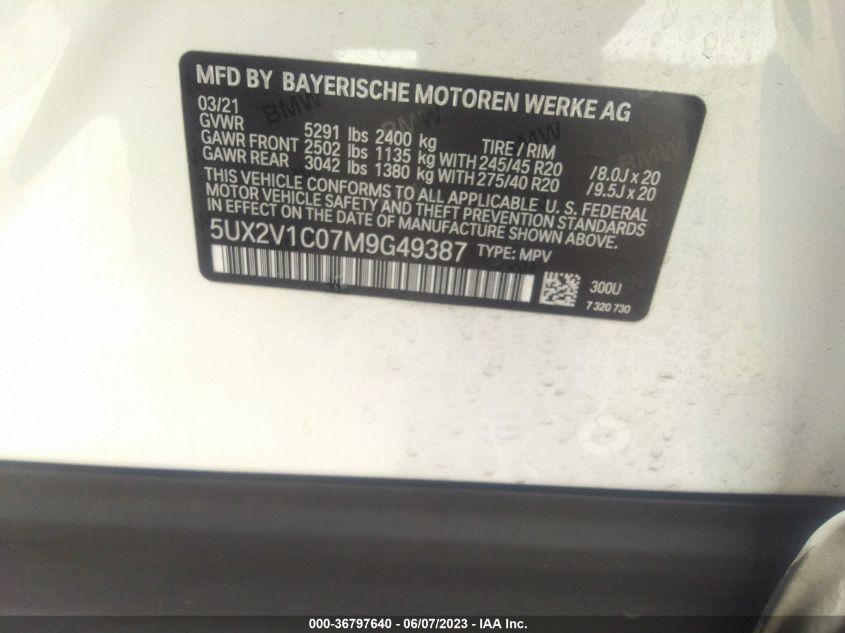 2021 BMW X4 XDRIVE30I - 5UX2V1C07M9G49387