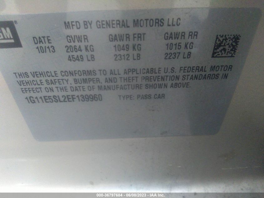 2014 CHEVROLET MALIBU LT - 1G11E5SL2EF139960