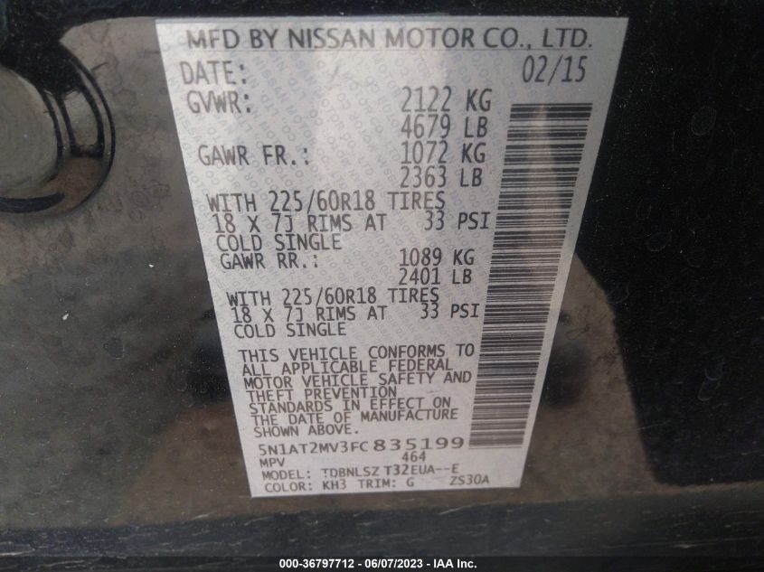 2015 NISSAN ROGUE SL - 5N1AT2MV3FC835199