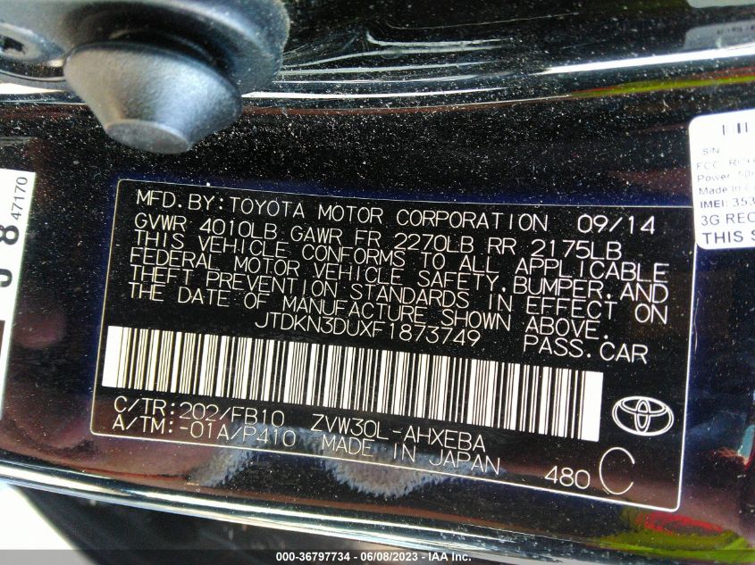 2015 TOYOTA PRIUS FOUR - JTDKN3DUXF1873749