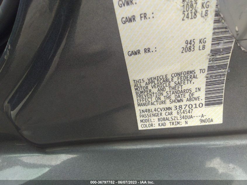 2021 NISSAN ALTIMA 2.5 SR - 1N4BL4CVXMN387010