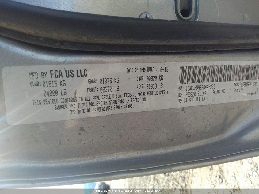 2015 DODGE DART AERO - 1C3CDFDH9FD407325