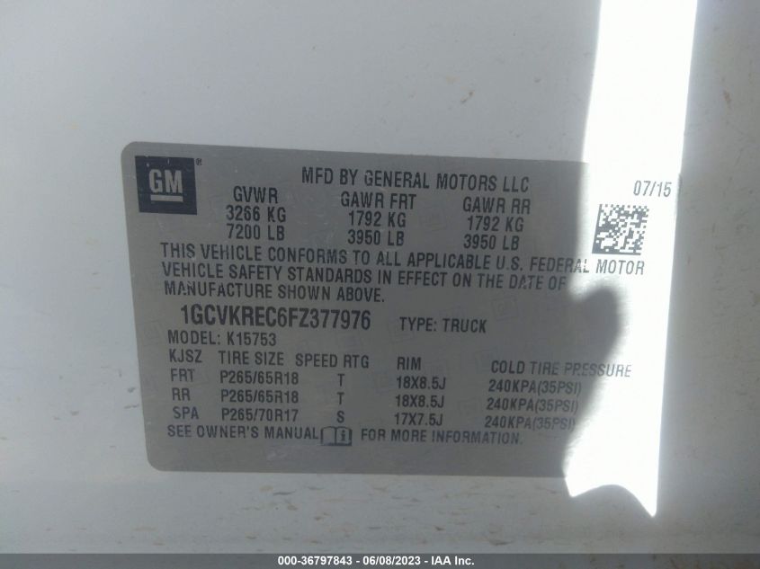 2015 CHEVROLET SILVERADO 1500 LT - 1GCVKREC6FZ377976
