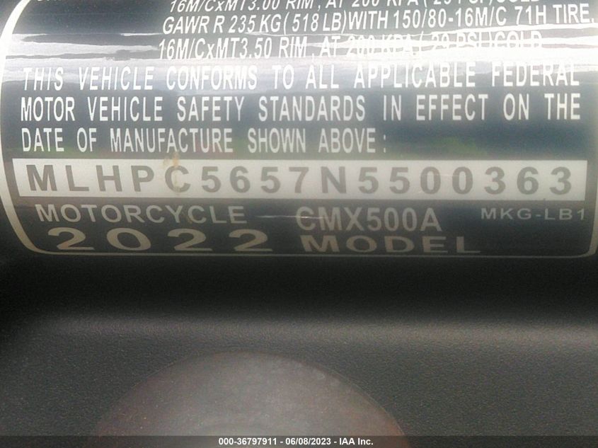 2022 HONDA CMX500 A MLHPC5657N5500363