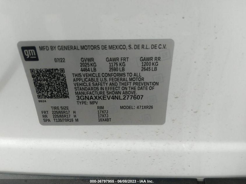 2022 CHEVROLET EQUINOX LT - 3GNAXKEV4NL277607