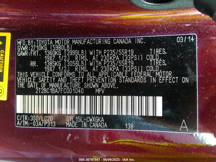 2015 LEXUS RX 450H 2T2BC1BA7FC001040