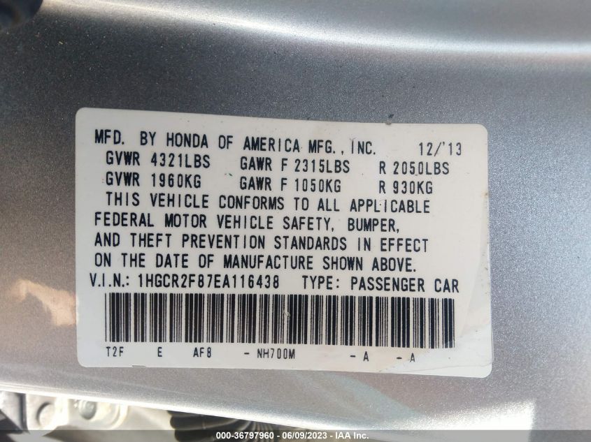2014 HONDA ACCORD SEDAN EX-L - 1HGCR2F87EA116438