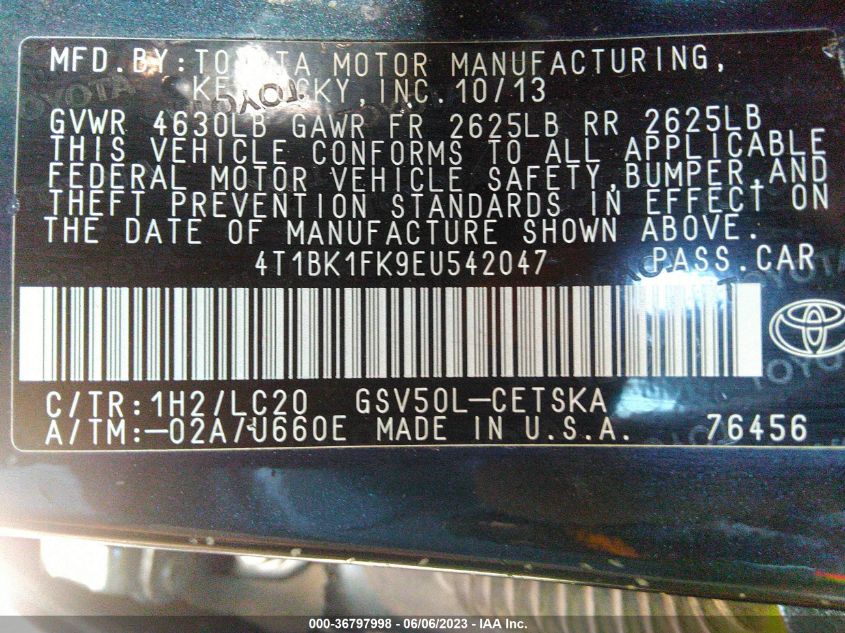 2014 TOYOTA CAMRY SE/XLE - 4T1BK1FK9EU542047