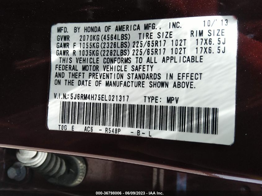 2014 HONDA CR-V EX-L - 5J6RM4H75EL021317