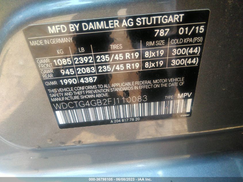 2015 MERCEDES-BENZ GLA-CLASS GLA 250 - WDCTG4GB2FJ110083