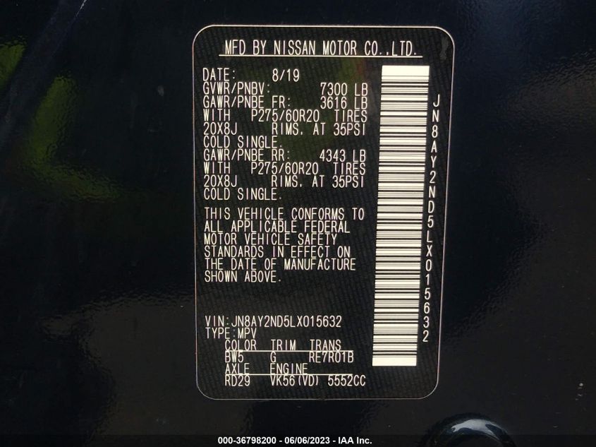 2020 NISSAN ARMADA SL - JN8AY2ND5LX015632