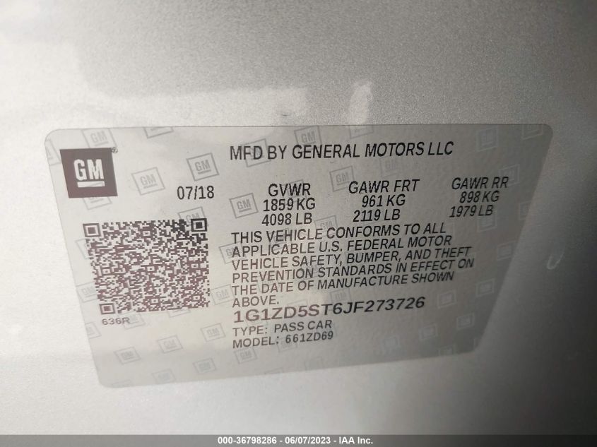 2018 CHEVROLET MALIBU LT - 1G1ZD5ST6JF273726