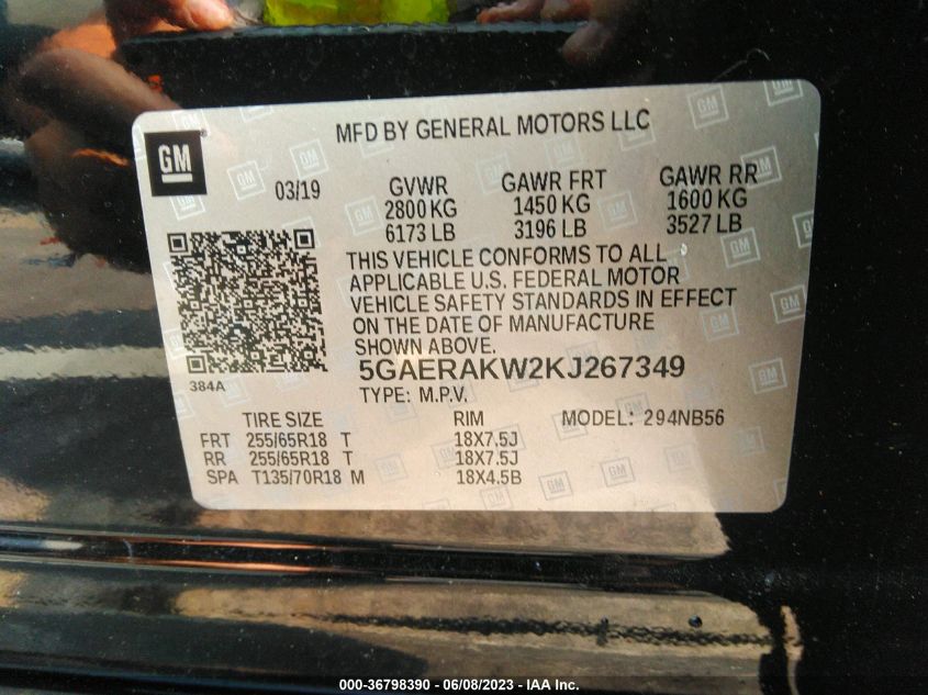 2019 BUICK ENCLAVE - 5GAERAKW2KJ267349