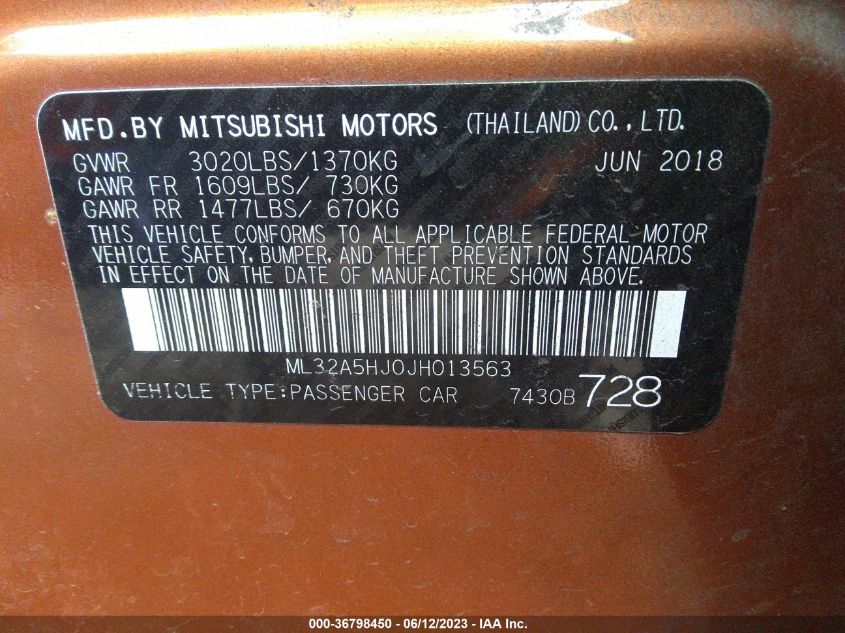 2018 MITSUBISHI MIRAGE GT - ML32A58J0JH013563