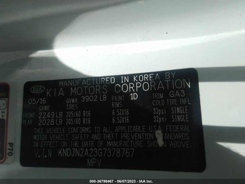 2016 KIA SOUL - KNDJN2A23G7378767