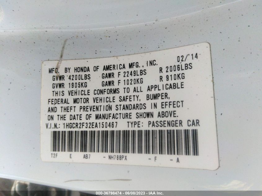 2014 HONDA ACCORD SEDAN LX - 1HGCR2F32EA150467