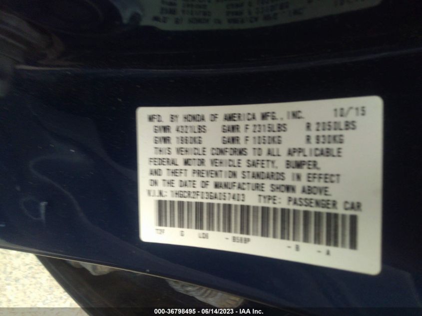 2016 HONDA ACCORD SEDAN EX - 1HGCR2F03GA057403