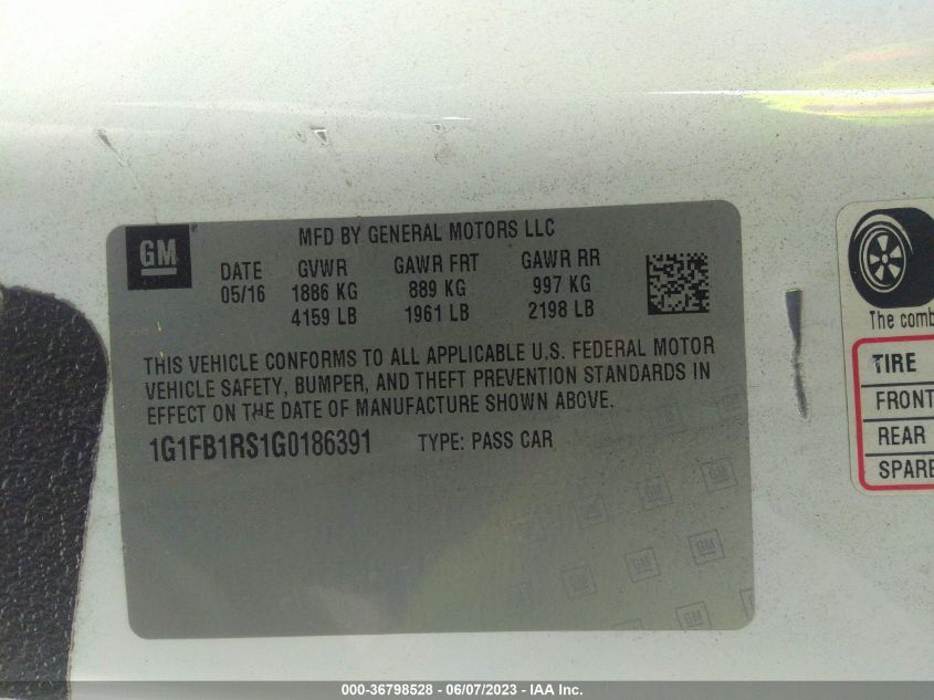 2016 CHEVROLET CAMARO LT - 1G1FB1RS1G0186391