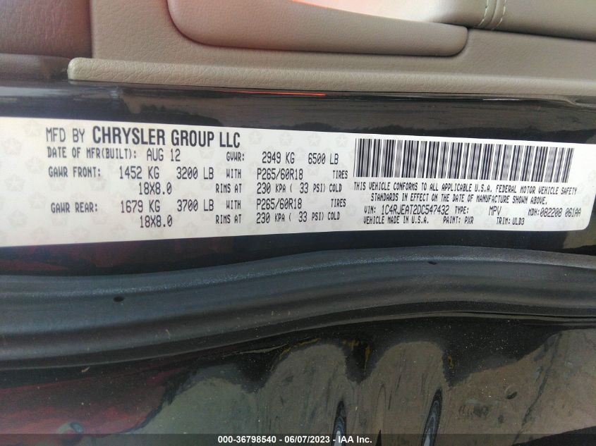 2013 JEEP GRAND CHEROKEE LAREDO - 1C4RJEAT2DC547432
