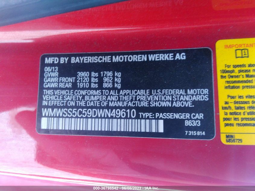 2013 MINI COOPER PACEMAN S - WMWSS5C59DWN49610