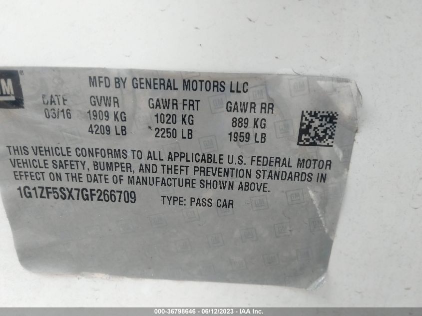 2016 CHEVROLET MALIBU LT - 1G1ZF5SX7GF266709
