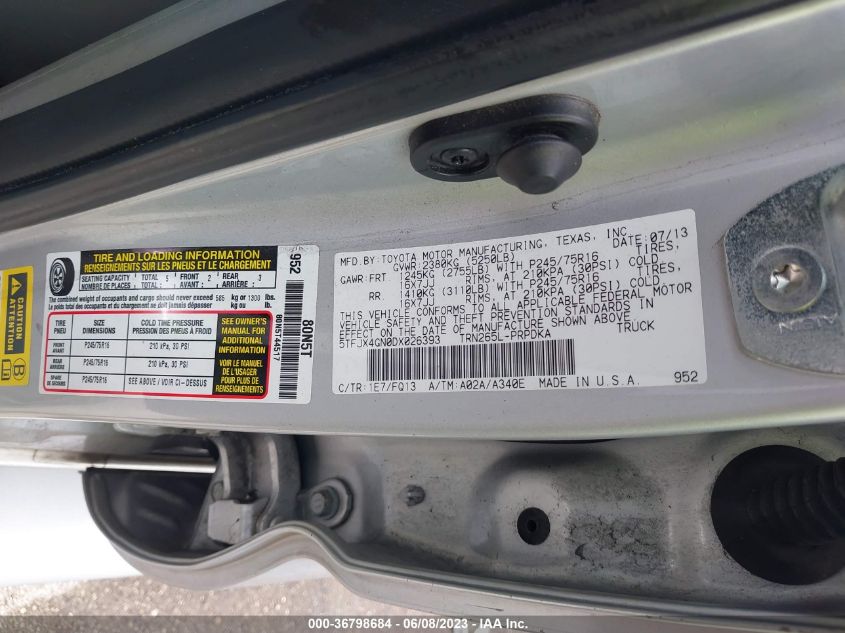 2013 TOYOTA TACOMA DOUBLE CAB - 5TFJX4GN0DX026393