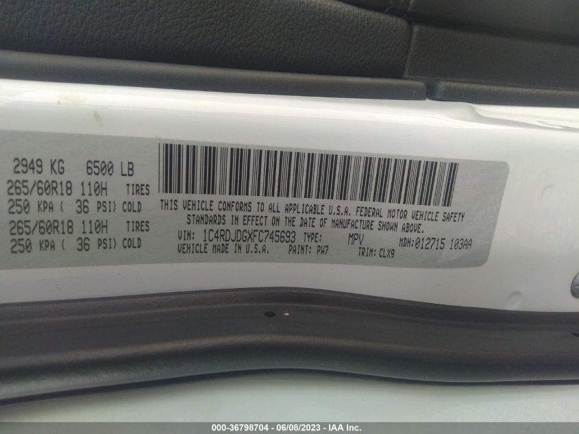 2015 DODGE DURANGO LIMITED - 1C4RDJDGXFC745693